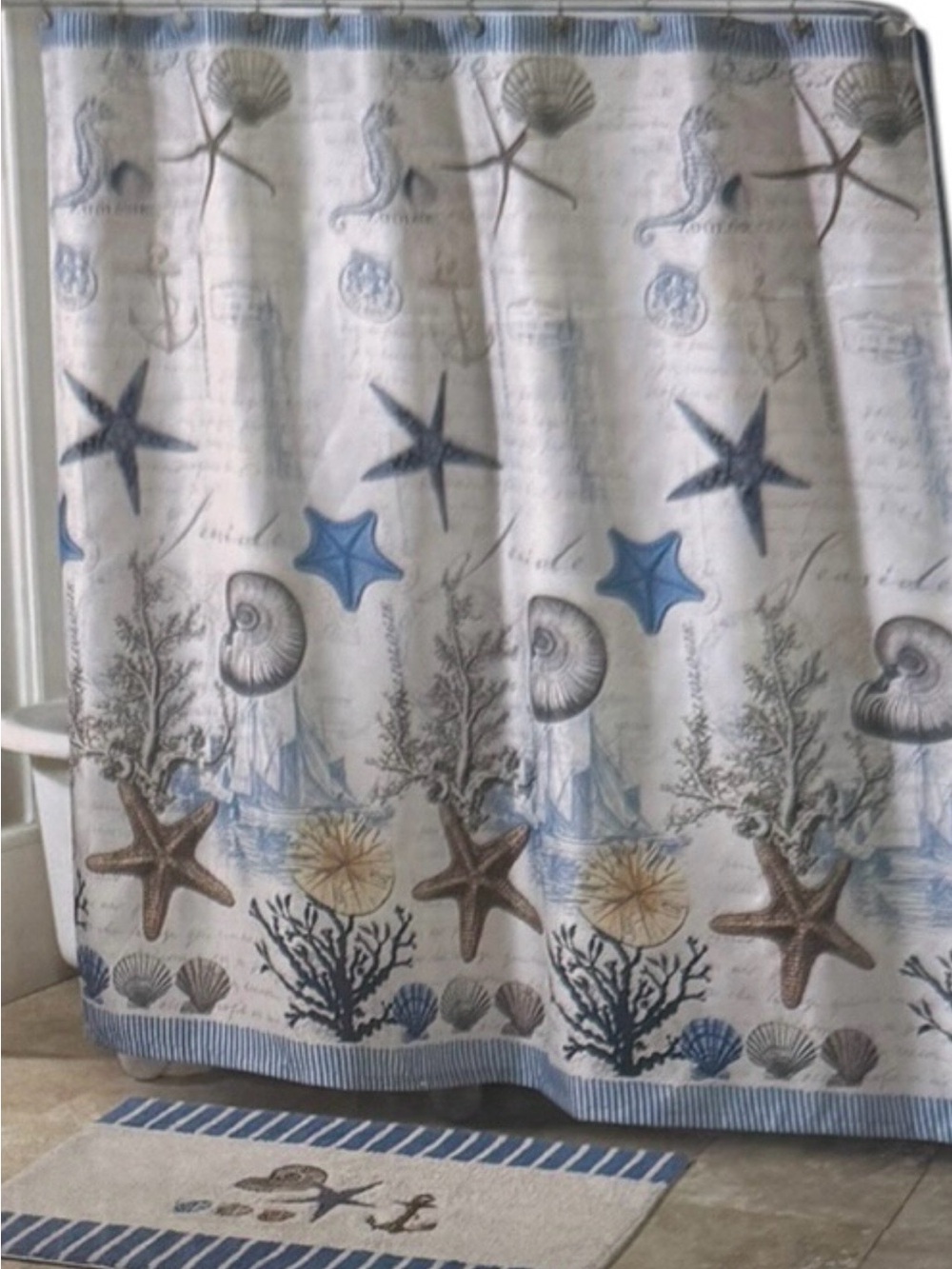 Avanti Home Antigua Coastal Starfish Shower Curtain 72x72 New